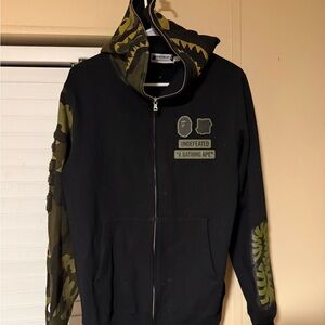BAPE x Undefeated Black and Green Camouflage Shark Hoodie